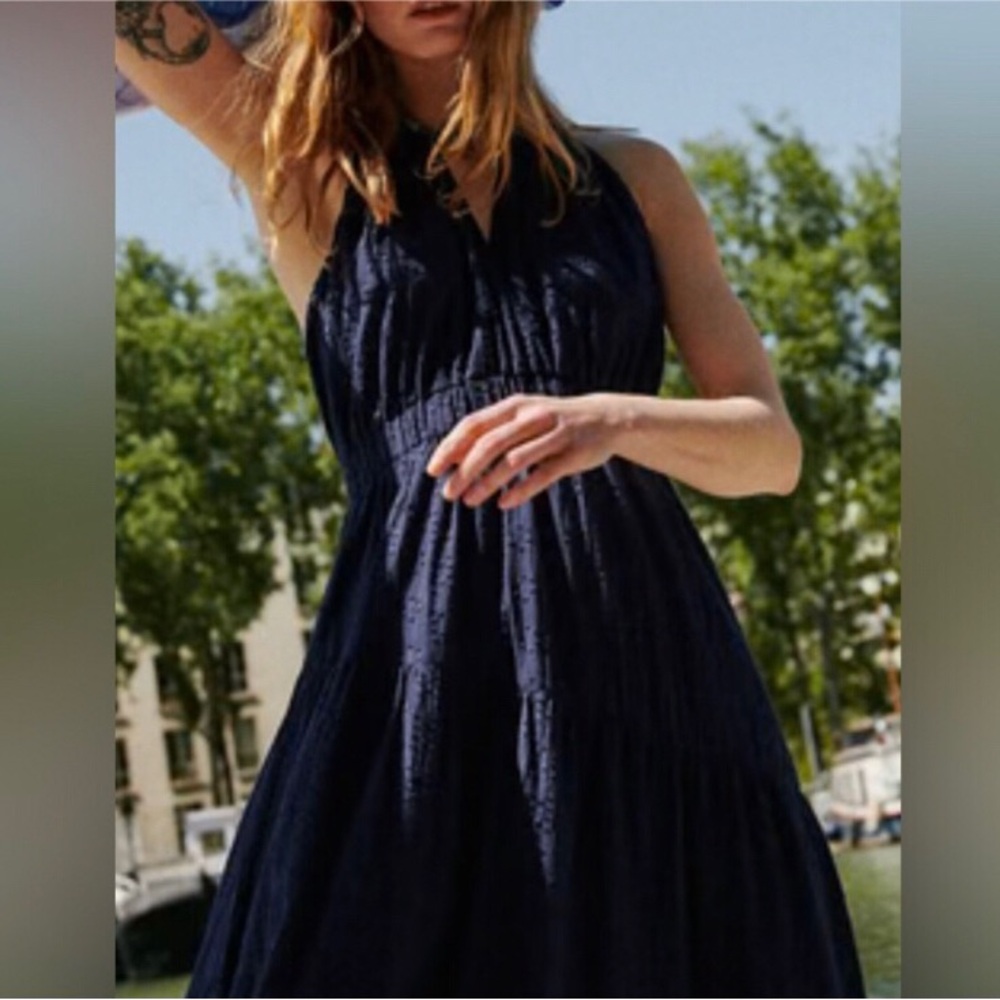 NWT FRNCH Blue Ruched Smocked Maxi Sundress